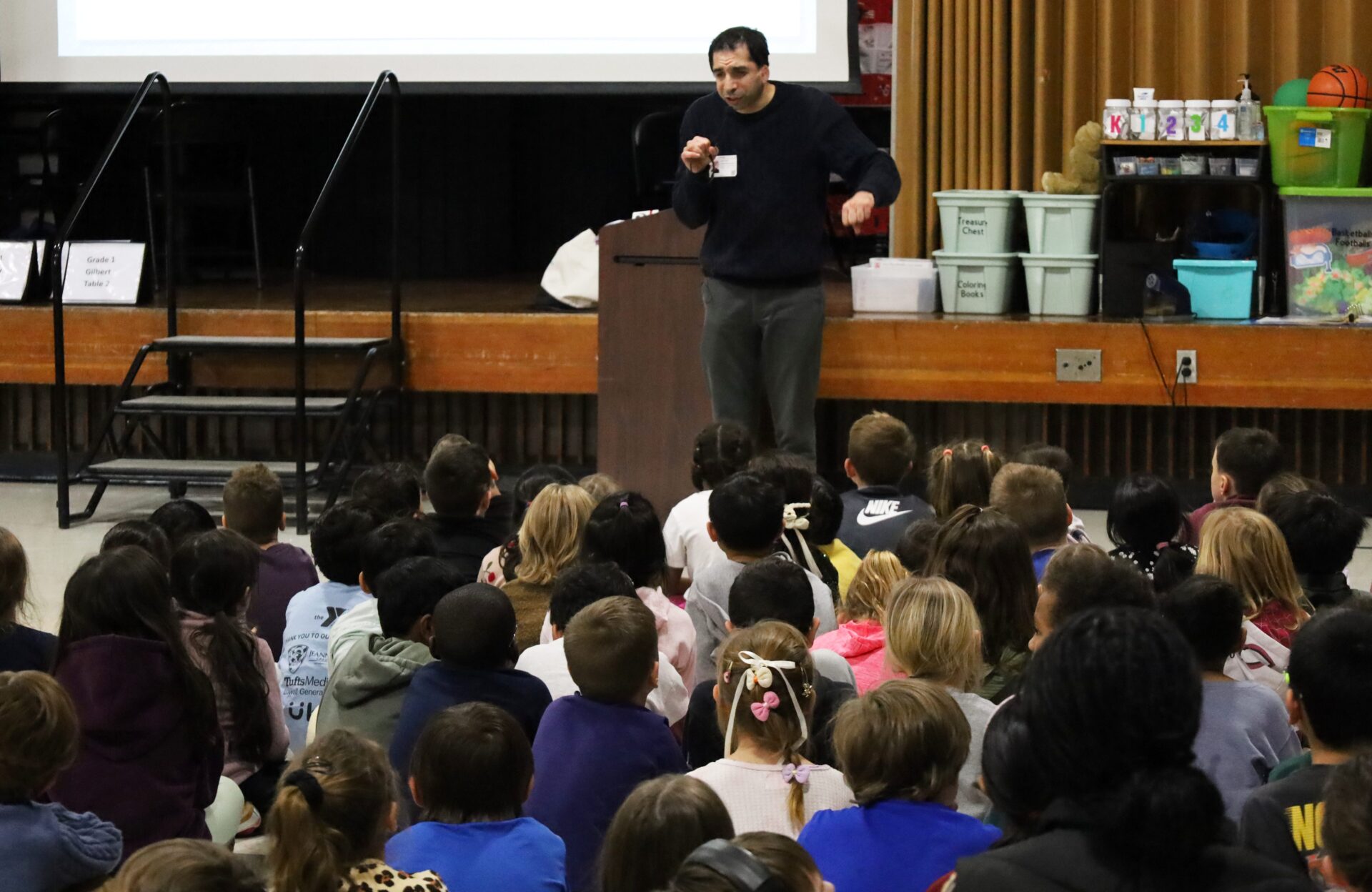 Sam Drazin, an internationally recognized educator and founder of Changing Perspectives, held an assembly for first and second grade students at Harrington Elementary School in Chelmsford on Monday, January 12, 2026.