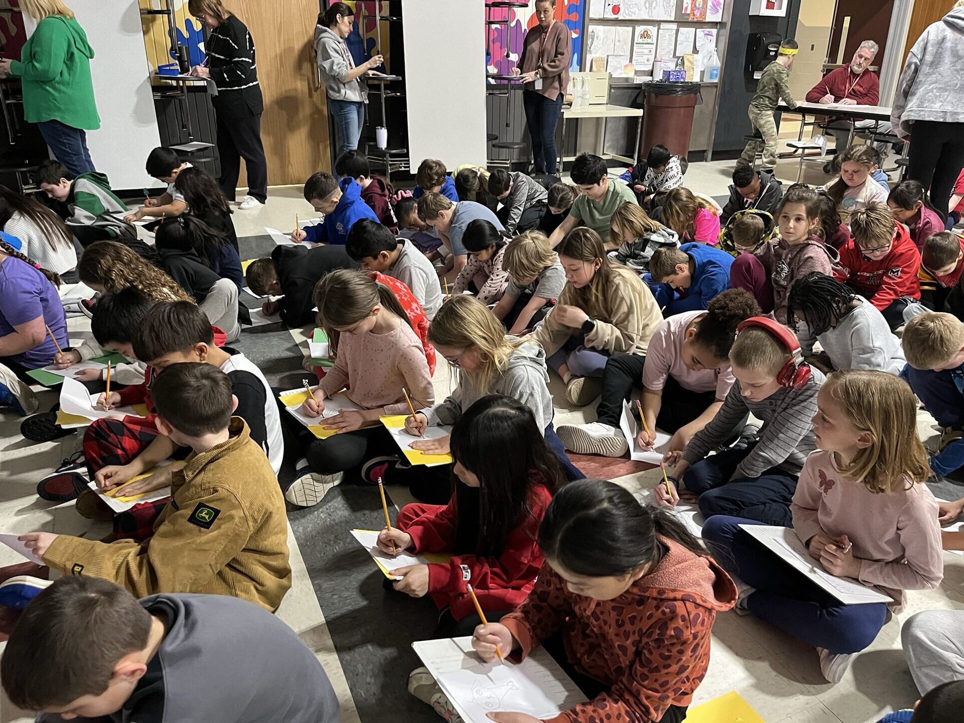 IMG_1890 Students at Harrington Elementary School create drawings during an assembly with artist Bren Bataclan on Monday, March 16, 2026.