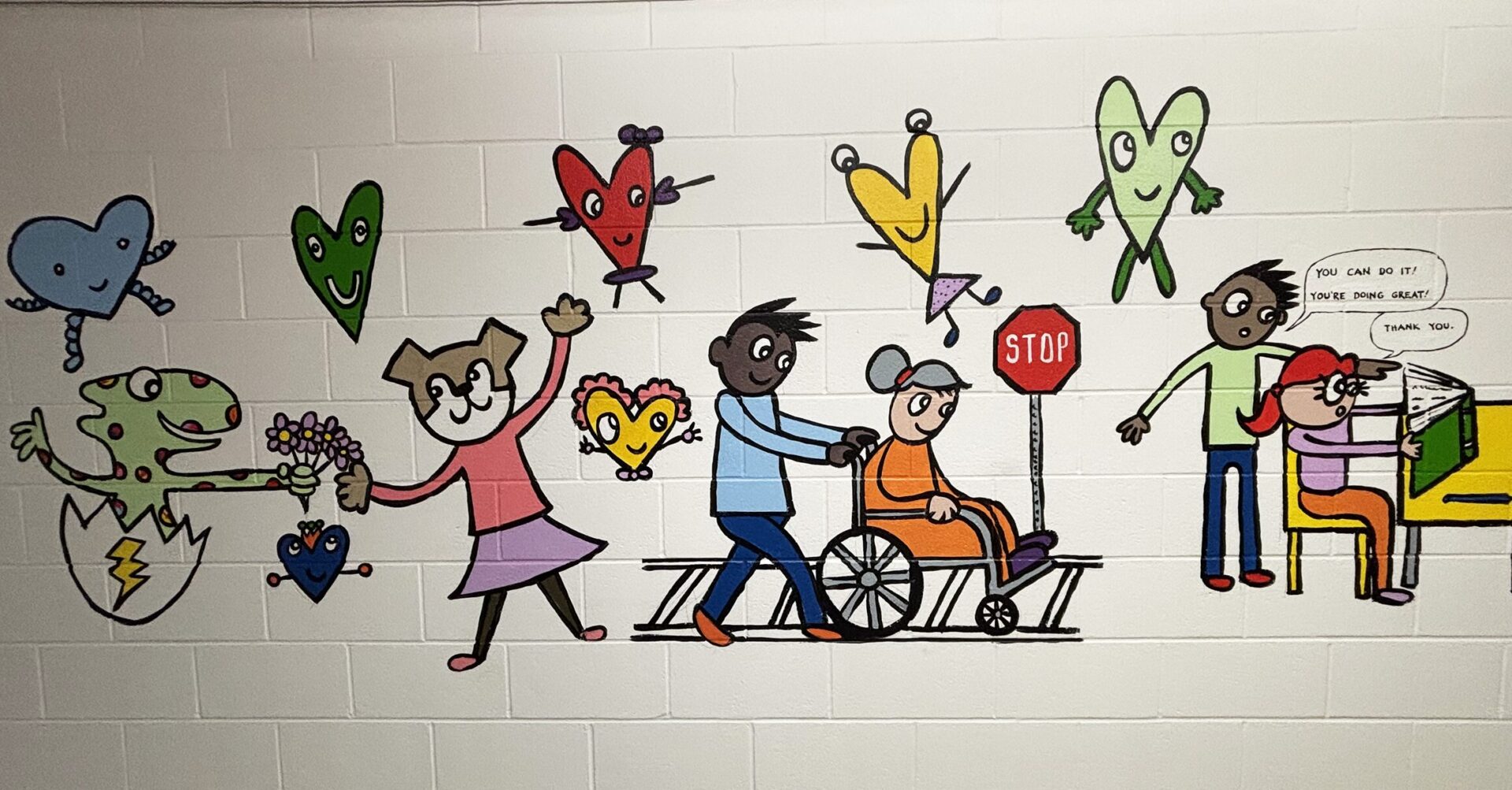 IMG_3363 A section of Bren Bataclan's completed mural in the hallway at Harrington Elementary School.