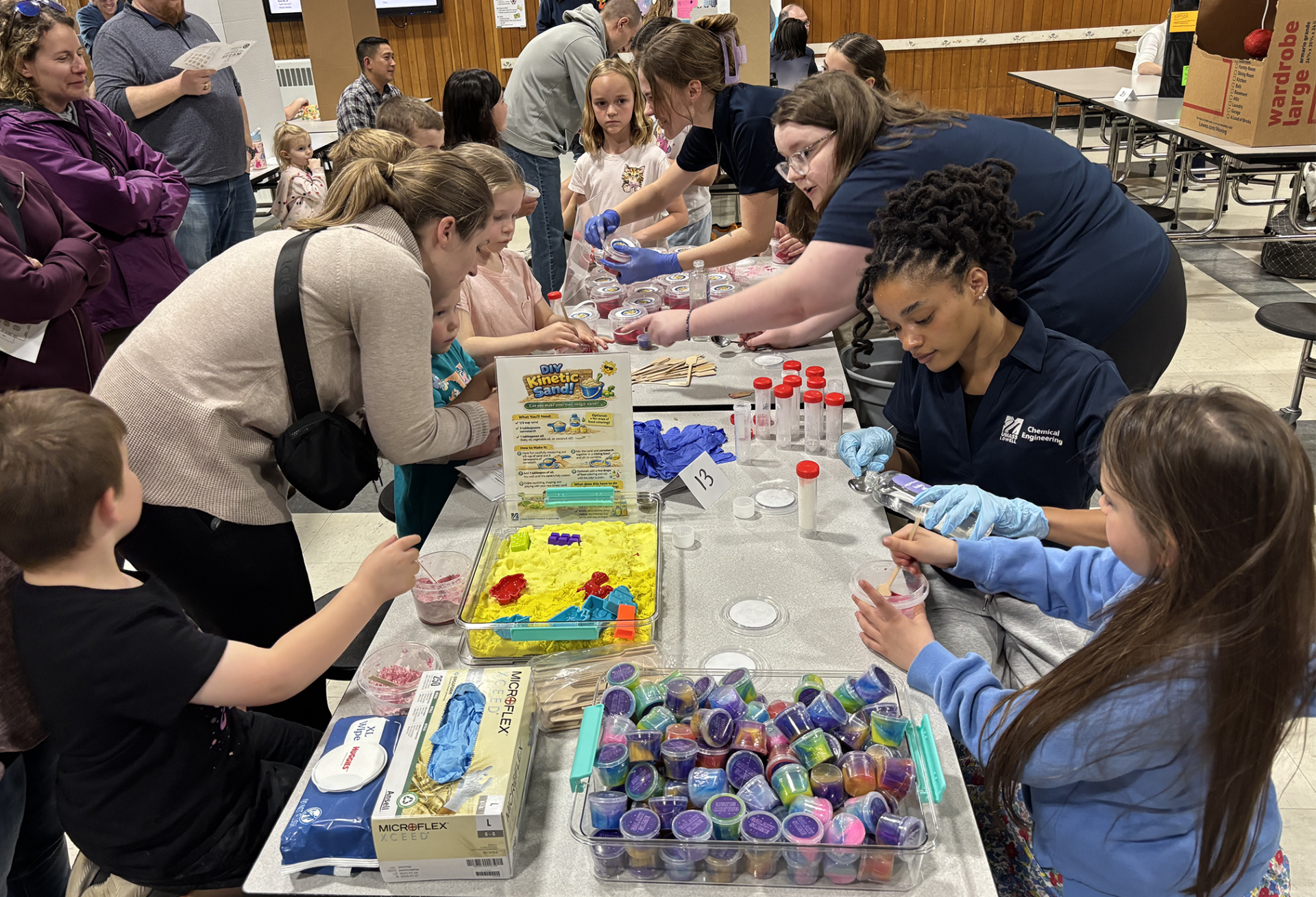 One of the activity stations at the Harrington Elementary School STEAM Fair featured kinetic sand.
