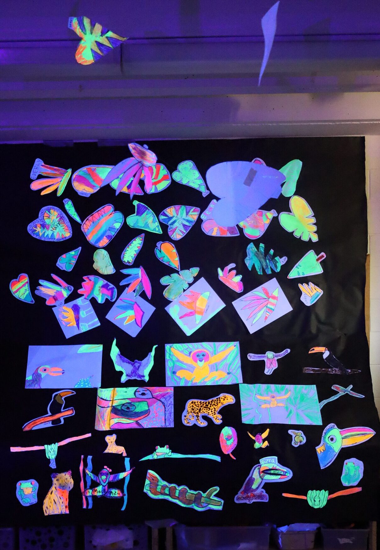 The art room at Harrington Elementary School was transformed into a glow-in-the-dark rainforest during the Celebration of the Arts event on Wednesday, May 22, 2026.