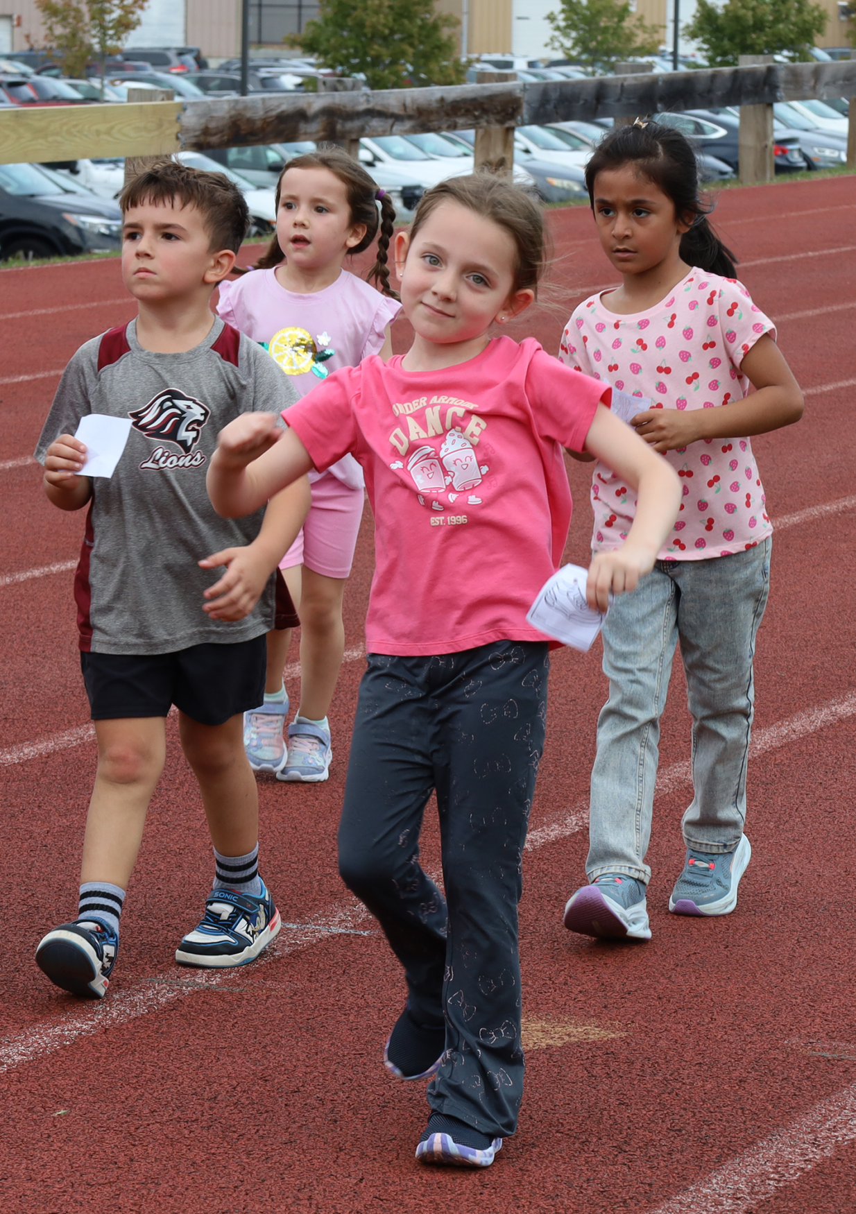 Kindergarteners participate in the Harrington Elementary School Walk-A-Thon on Friday, October. 2, 2026.