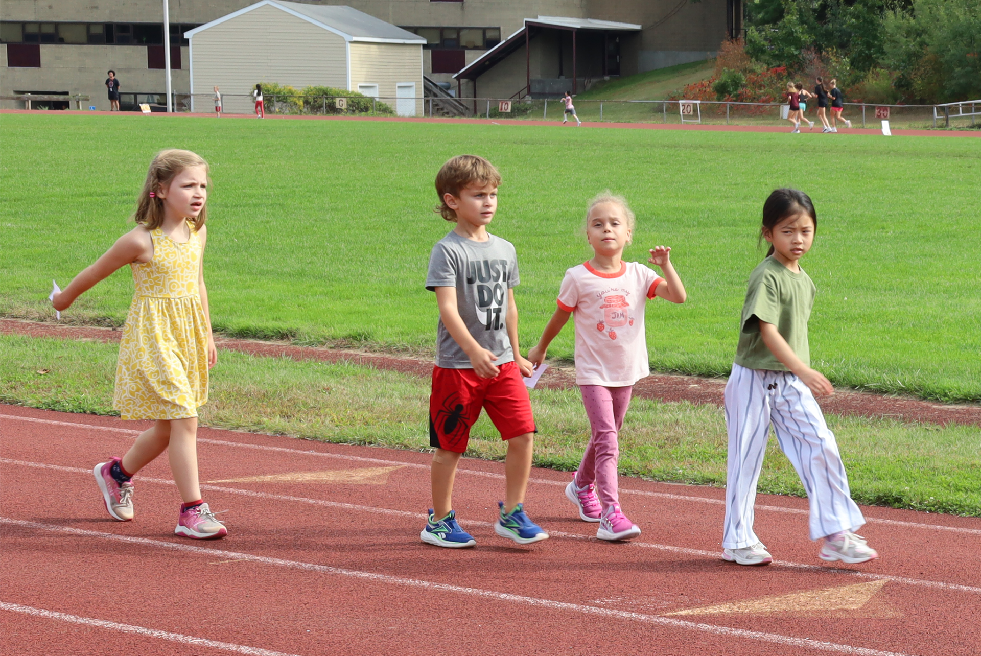 First grade students participate in the Harrington Elementary School Walk-A-Thon on Friday, October. 2, 2026.