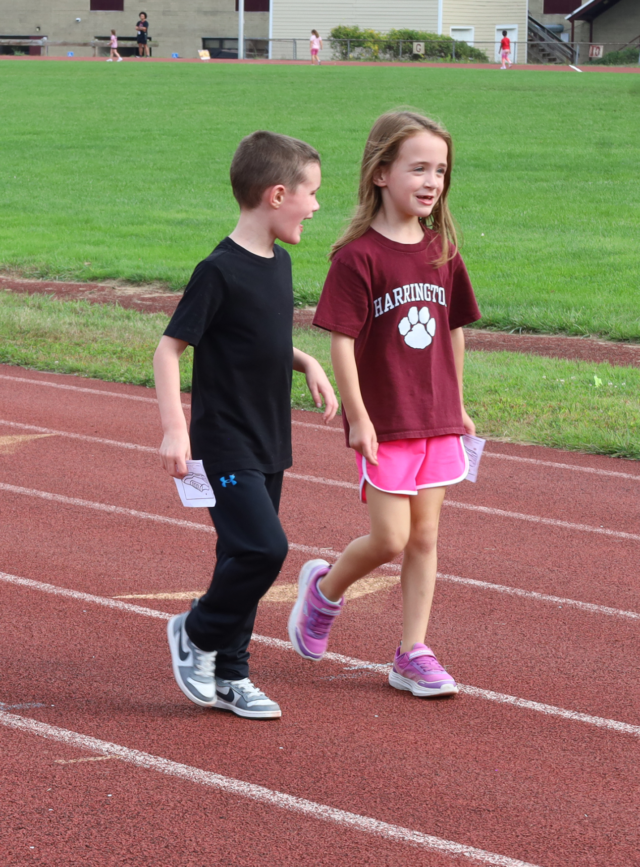 First grade students participate in the Harrington Elementary School Walk-A-Thon on Friday, October. 2, 2026.