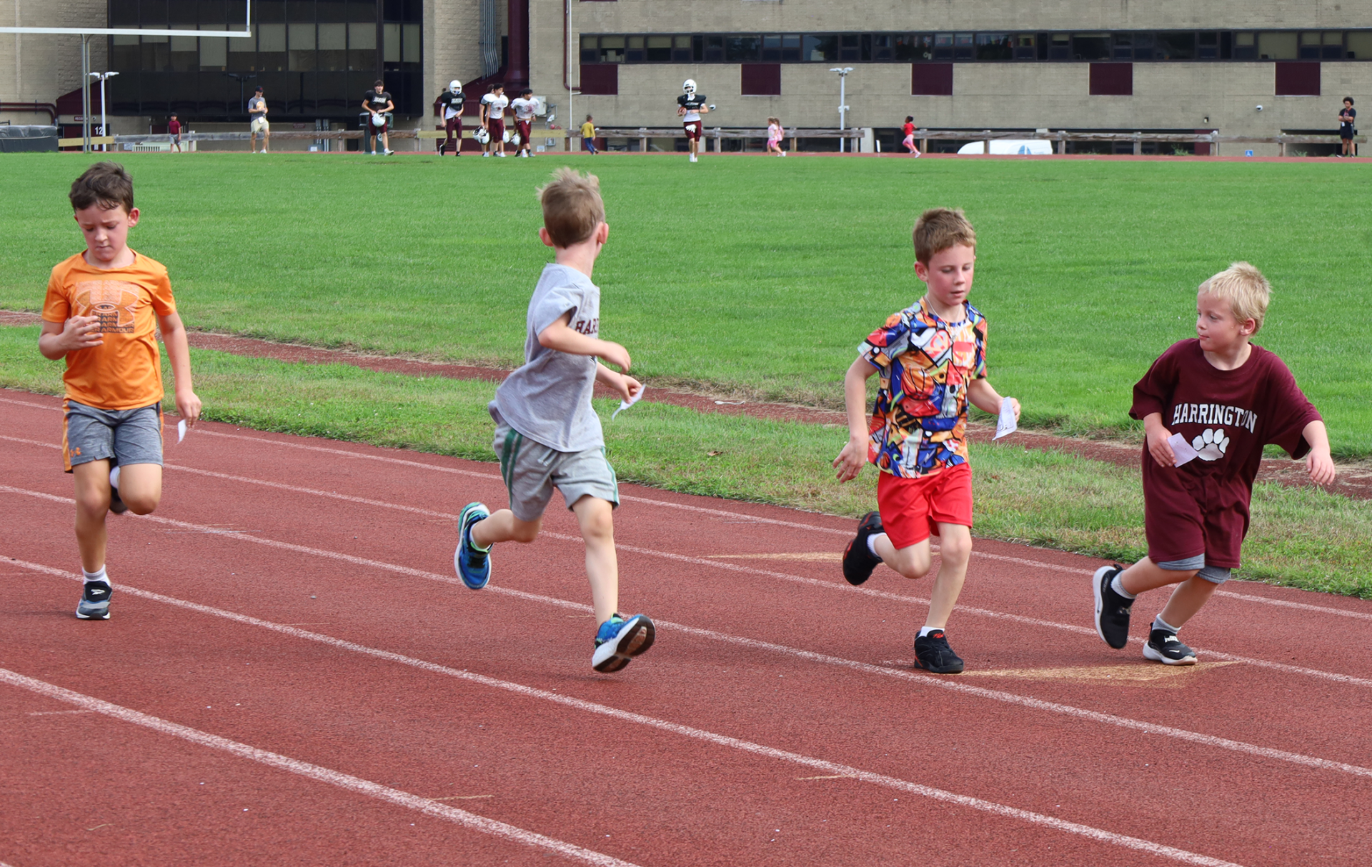 First grade students participate in the Harrington Elementary School Walk-A-Thon on Friday, October. 2, 2026.